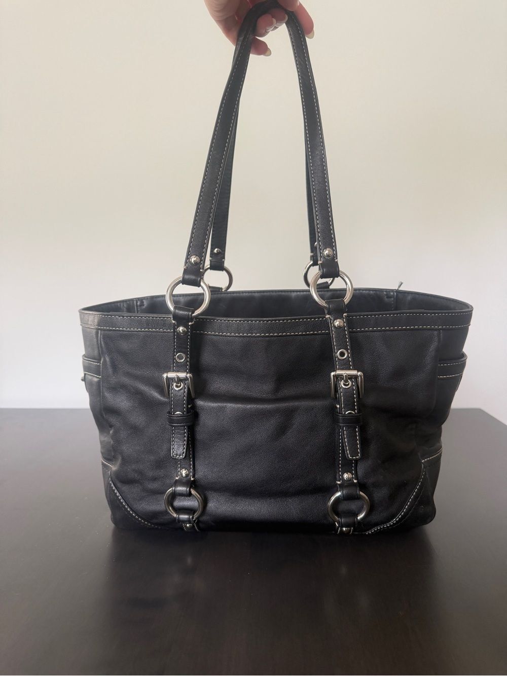 Coach Black Leather Tote Satchel - Picture 4 of 7